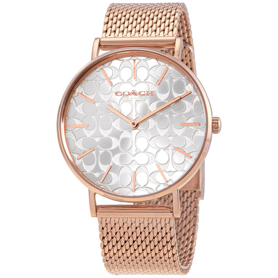 Coach Perry Silver Dial Rose Gold Mesh Bracelet Watch for Women - 14503386