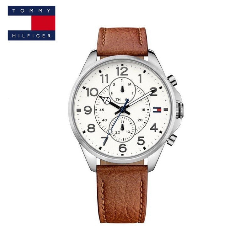 Tommy Hilfiger Dean Quartz Multifunction White Dial Brown Leather Strap Watch for Men - 1791274