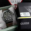 Guess Rigor Analog Quartz Black Dial Brown Leather Strap Watch For Men - W0040G2