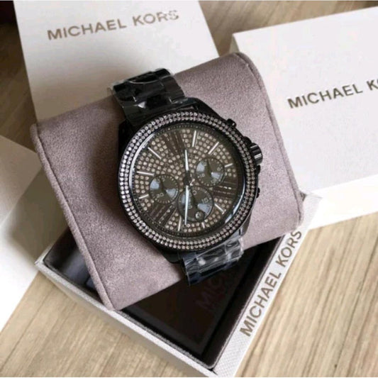 Michael Kors Wren Crystals Black Dial Black Steel Strap Watch For Women - MK6419