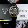 Guess Rigor Analog Black Dial Black Leather Strap Watch For Men - W0040G5