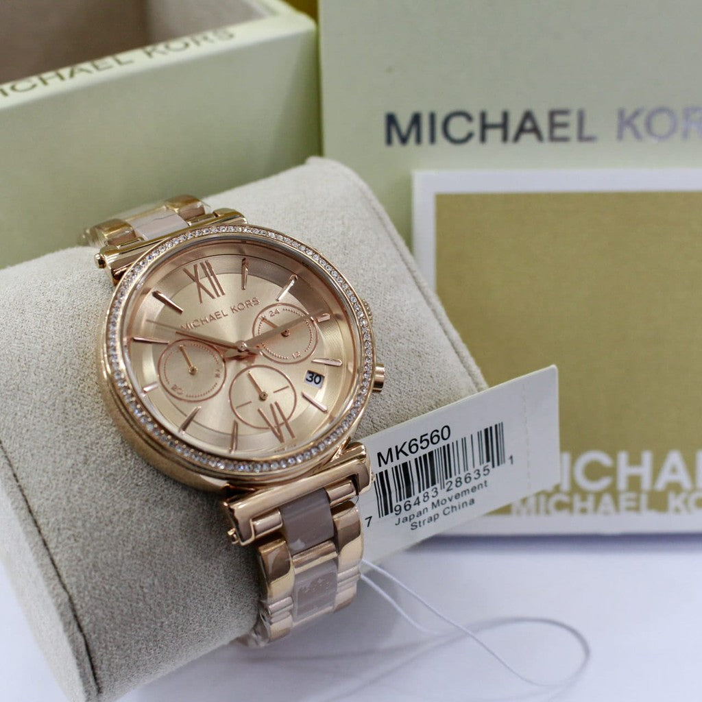 Michael Kors Sofie Chronograph Quartz Rose Gold Dial Rose Gold Steel Strap Watch For Women - MK6560