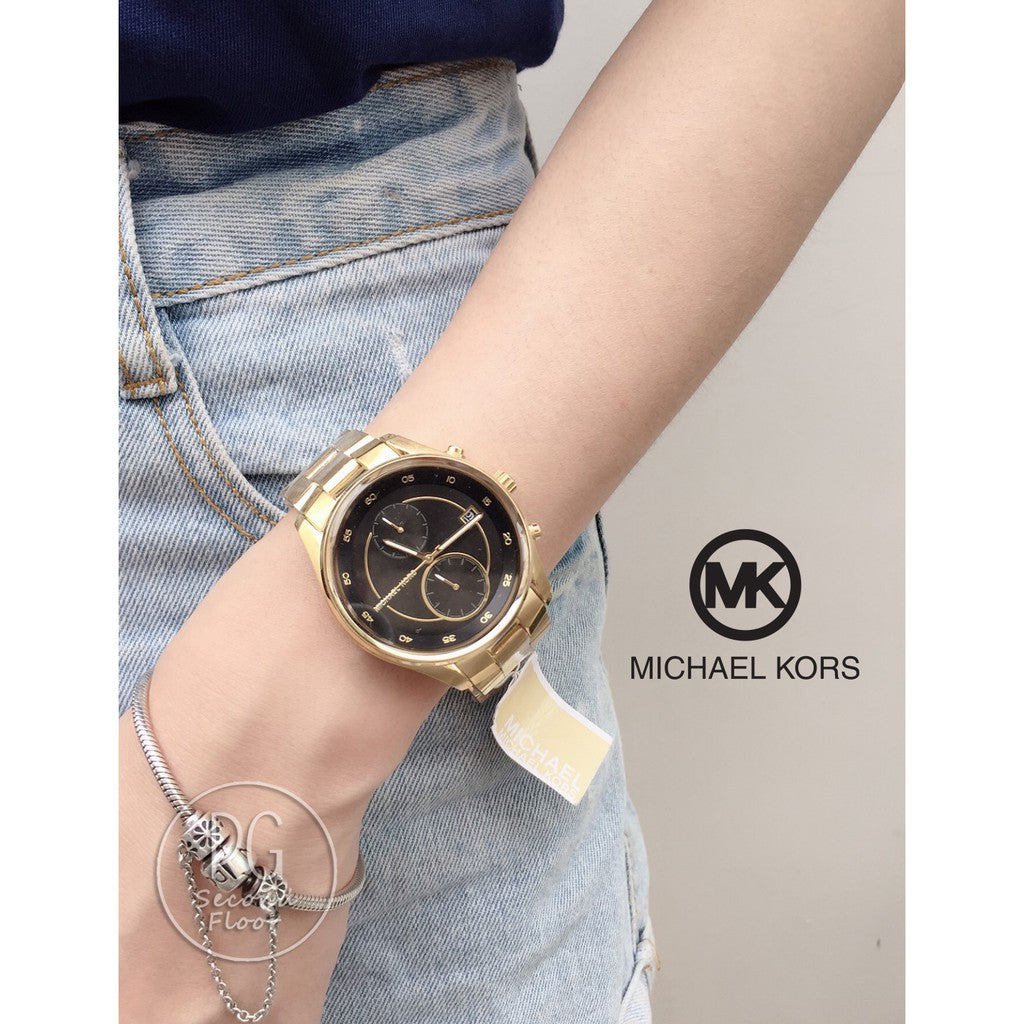 Michael Kors Blair Quartz Black Dial Gold Steel Strap Watch For Women - MK6497