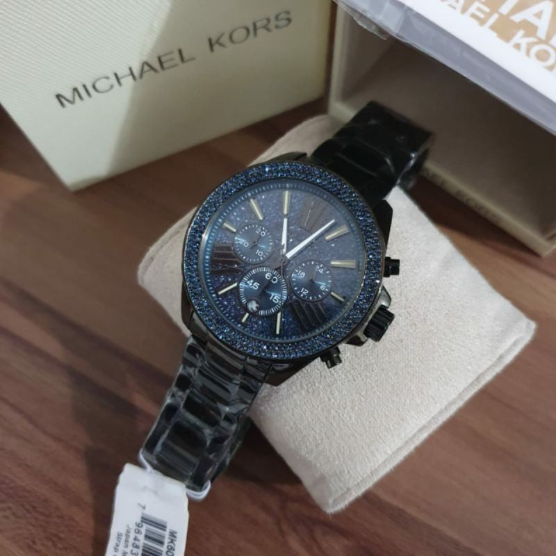 Michael Kors Wren Chronograph Quartz Blue Dial Grey Steel Strap Watch For Women - MK6097