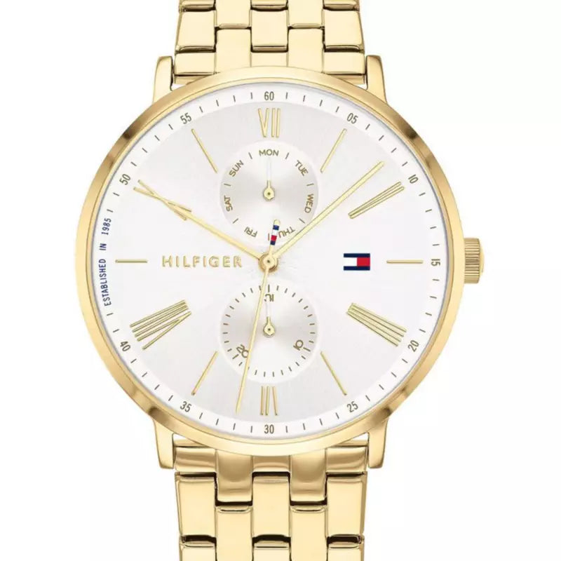 Tommy Hilfiger Jenna Quartz White Dial Gold Steel Strap Watch for Women - 1782069