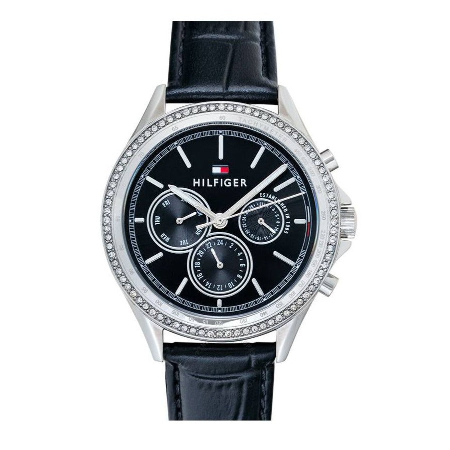 Tommy Hilfiger Ari Diamonds Black Dial Black Leather Strap Watch for Women - 1781981