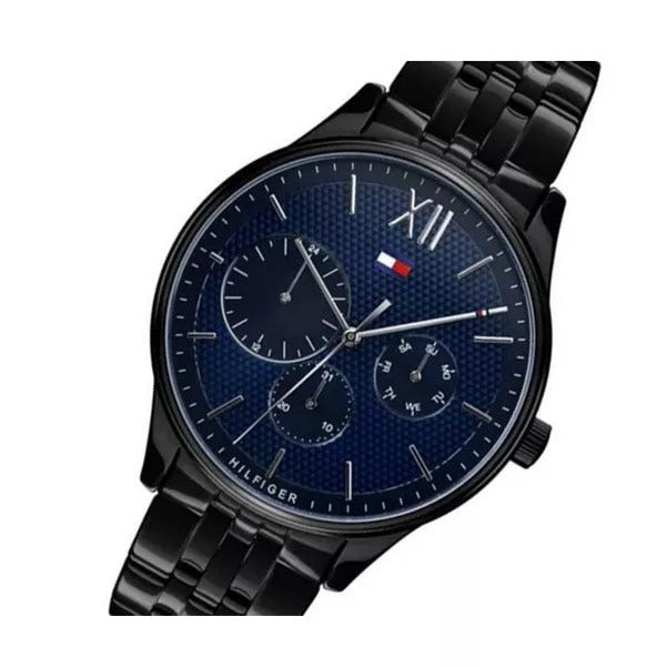 Tommy Hilfiger Damon Quartz Chronograph Blue Dial Black Steel Strap Watch for Men - 1791454