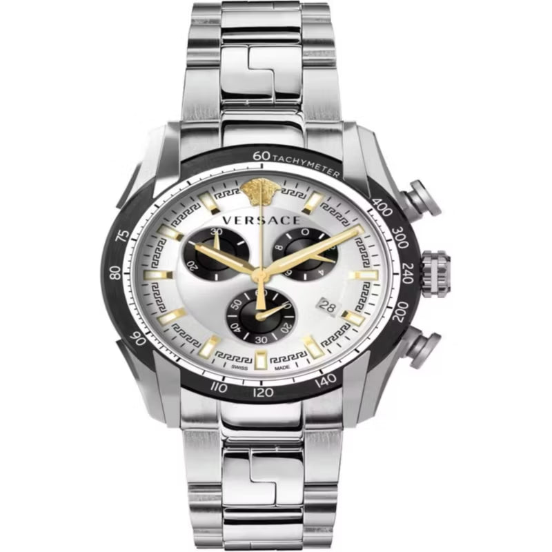 Versace V-Ray Chronograph Quartz Silver Dial Silver Steel Strap Watch For Men - VE2I00321