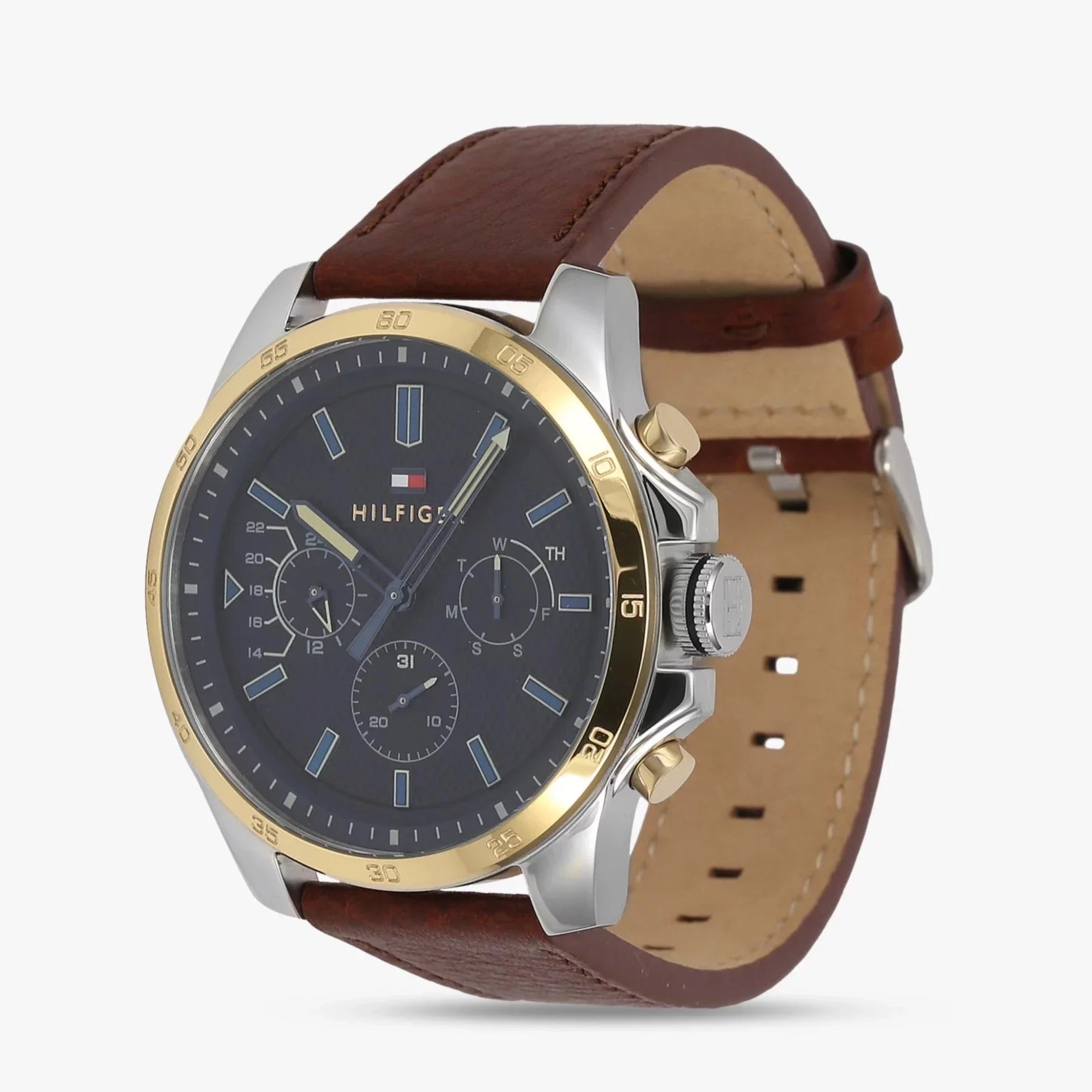 Tommy Hilfiger Decker Blue Dial Brown Leather Strap Watch for Men - 1791561