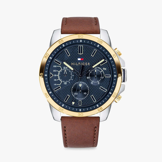 Tommy Hilfiger Decker Blue Dial Brown Leather Strap Watch for Men - 1791561