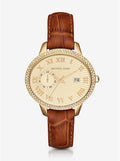 Michael Kors Whitley Quartz Gold Dial Brown Leather Strap Watch For Women - MK2428