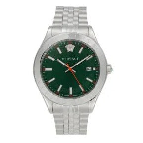 Versace Hellenyium Quartz Green Dial Silver Steel Strap Watch For Men - VEVK01021