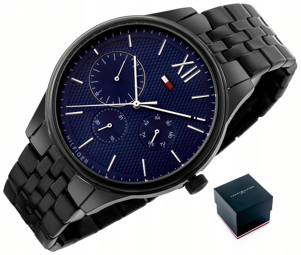 Tommy Hilfiger Damon Quartz Chronograph Blue Dial Black Steel Strap Watch for Men - 1791454