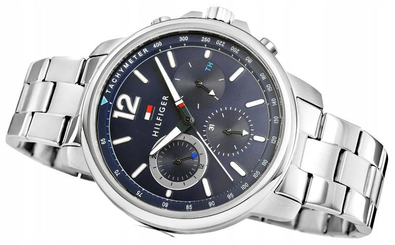 Tommy Hilfiger London Chronograph Quartz Blue Dial Silver Steel Strap Watch for Men - 1791534