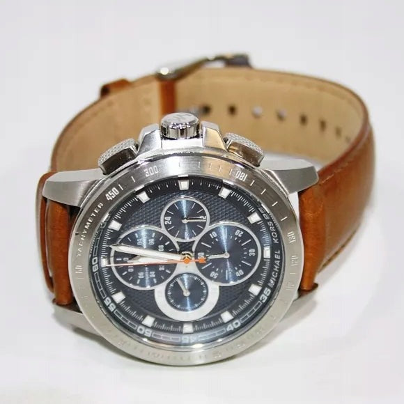 Michael Kors Ryker Chronograph Analog Blue Dial Brown Leather Strap Watch For Men - MK8518