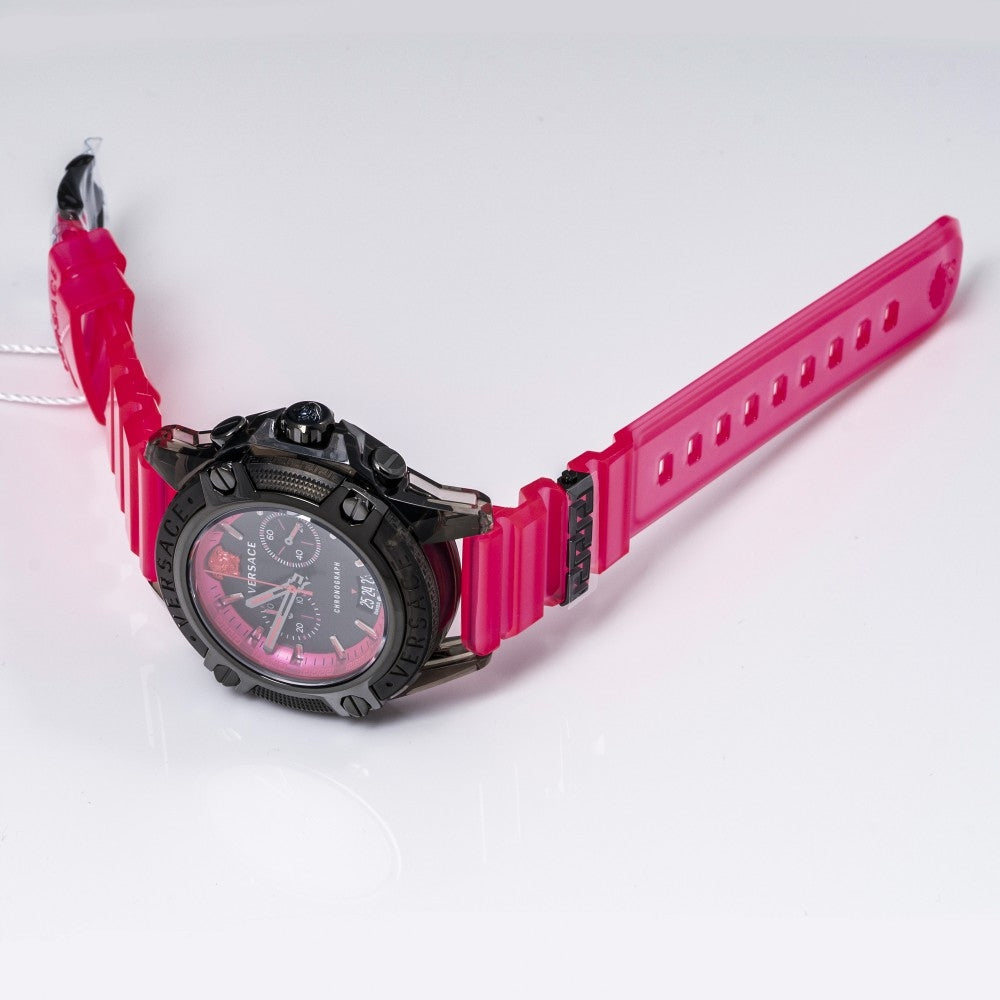 Versace Icon Active Chronograph Quartz Black Dial Pink Rubber Strap Watch For Men - VEZ700221