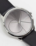 Calvin Klein Minimal Black Dial Black Leather Strap Watch for Men - K3M211C3