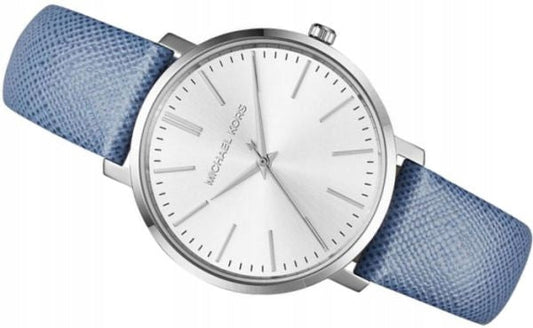 Michael Kors Jaryn Quartz Silver Dial Blue Leather Strap Watch For Women - MK2495