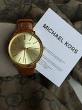 Michael Kors Jaryn Quartz Gold Dial Brown Leather Strap Watch For Women - MK2496