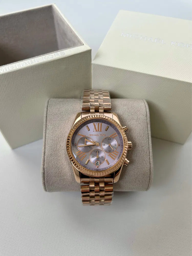 Michael Kors Lexington Purple Dial Rose Gold Steel Strap Watch For Women - MK6207