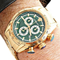 Versace V-Ray Chronograph Quartz Green Dial Gold Steel Strap Watch For Men - VE2I00621