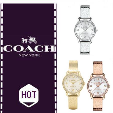 Coach Delancey Analog DIamonds Silver Dial Gold Steel Strap Watch for Women - 14502354