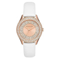 Michael Kors Harlowe Analog Rose Gold Dial White Leather Strap Watch For Women - MK2989