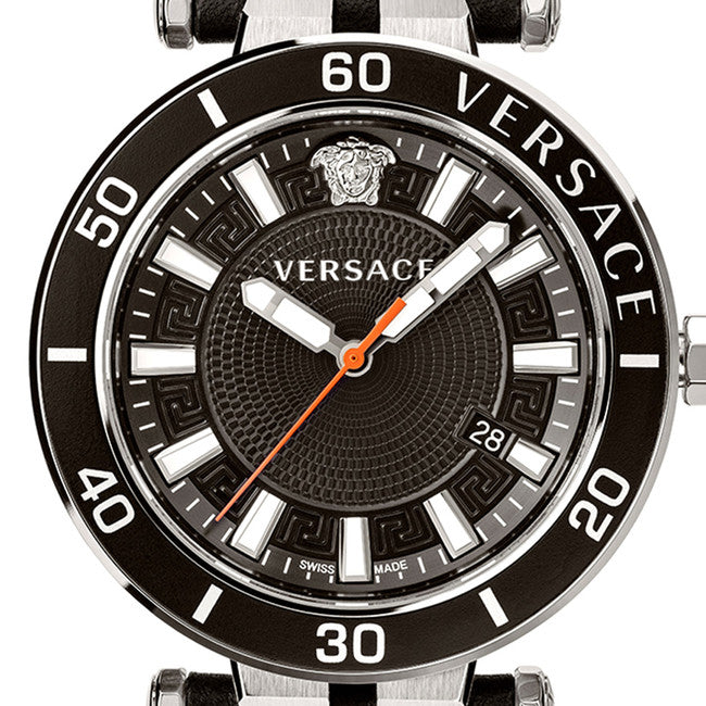 Versace Greca Sport Quartz Black Dial Black Leather Strap Watch For Men - VEZ300221