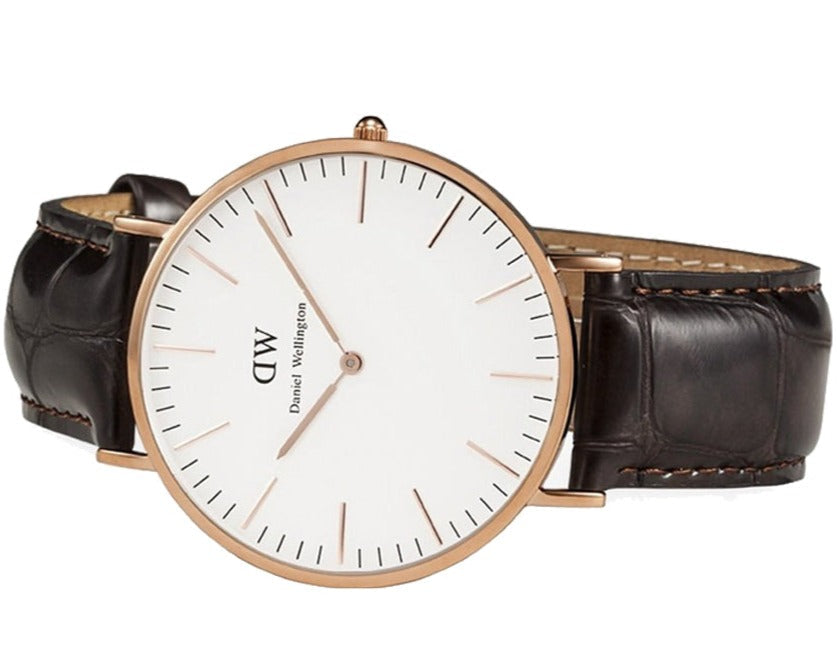 Daniel Wellington Classic York White Dial Brown Leather Strap Watch For Women - DW00100038