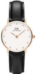 Daniel Wellington Classy Sheffield White Dial Black Leather Strap Watch For Women - DW00100060