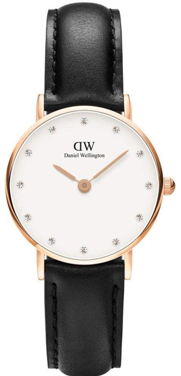 Daniel Wellington Classy Sheffield White Dial Black Leather Strap Watch For Women - DW00100060