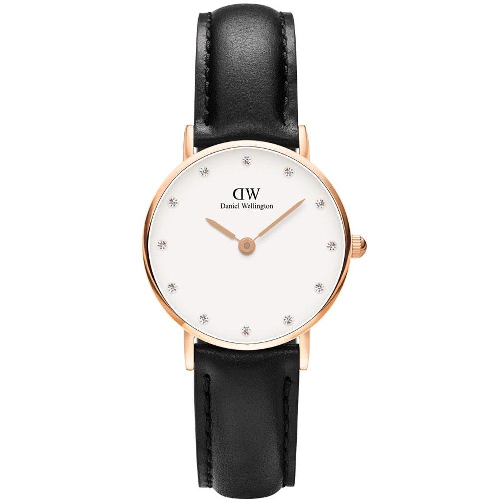 Daniel Wellington Classy Sheffield White Dial Black Leather Strap Watch For Women - DW00100060