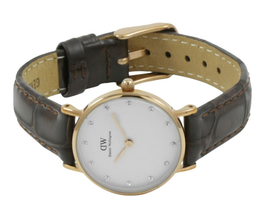 Daniel Wellington Classy York White Dial Brown Leather Strap Watch For Women - DW00100061