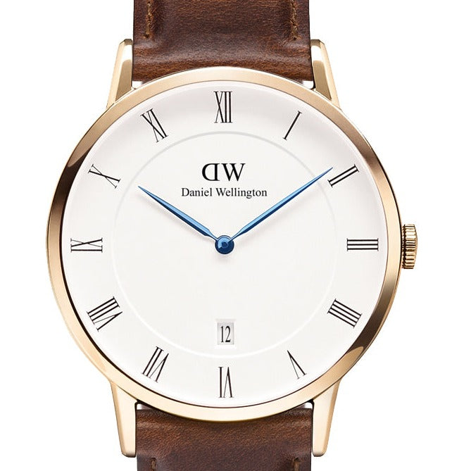 Daniel Wellington Dapper St Mawes White Dial Brown Leather Strap Watch For Men - DW00100083