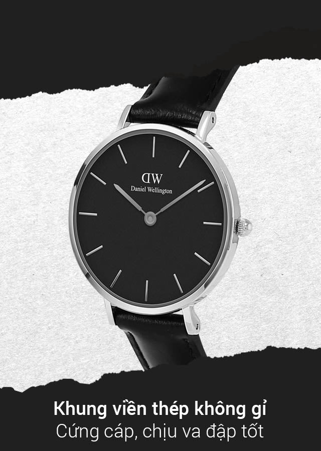 Daniel Wellington Classic Petite Sheffield Black Dial Black Leather Strap Watch For Women - DW00100236