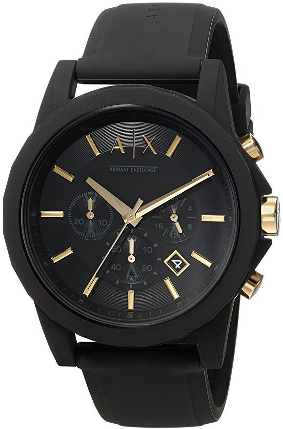 Armani Exchange Outerbanks Chronograph Black Dial Black Steel Strap Watch For Men - AX7105