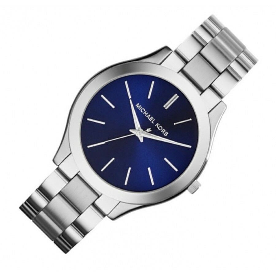 Michael Kors Slim Runway Quartz Blue Dial Silver Steel Strap Watch For Women - MK3379