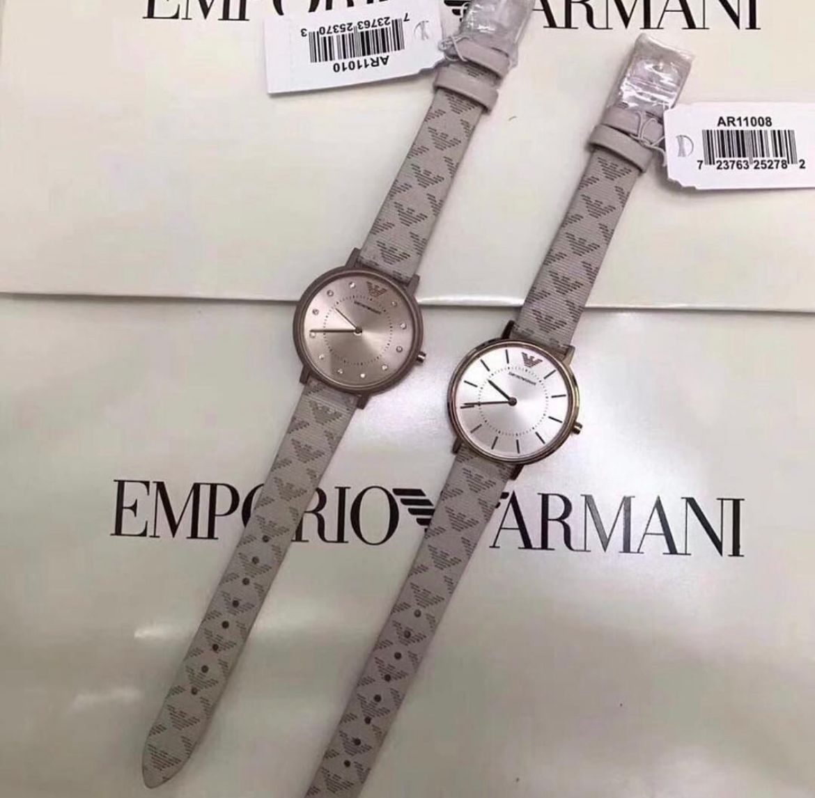 Emporio Armani Classic White Dial Beige Leather Strap Watch For Women - AR11008