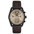 Emporio Armani Sportivo Chronograph Beige Dial Brown Leather Strap Watch For Men - AR6078