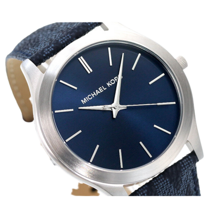 Michael Kors Slim Runway Analog Blue Dial Blue Leather Strap Watch For Men - MK8907