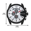 Diesel Mega Chief Chronograph Silver Dial Black Leather Strap Watch For Men - DZ4512