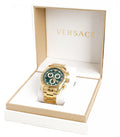 Versace V-Ray Chronograph Quartz Green Dial Gold Steel Strap Watch For Men - VE2I00621