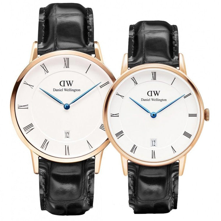 Daniel Wellington Dapper Reading White Dial Black Leather Strap Watch For Women - DW00100118