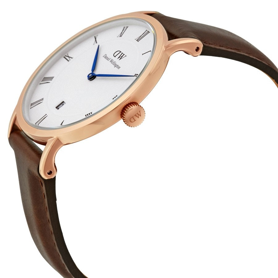 Daniel Wellington Dapper St Mawes White Dial Brown Leather Strap Watch For Men - DW00100083