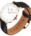 Daniel Wellington Classic York White Dial Brown Leather Strap Watch For Women - DW00100038