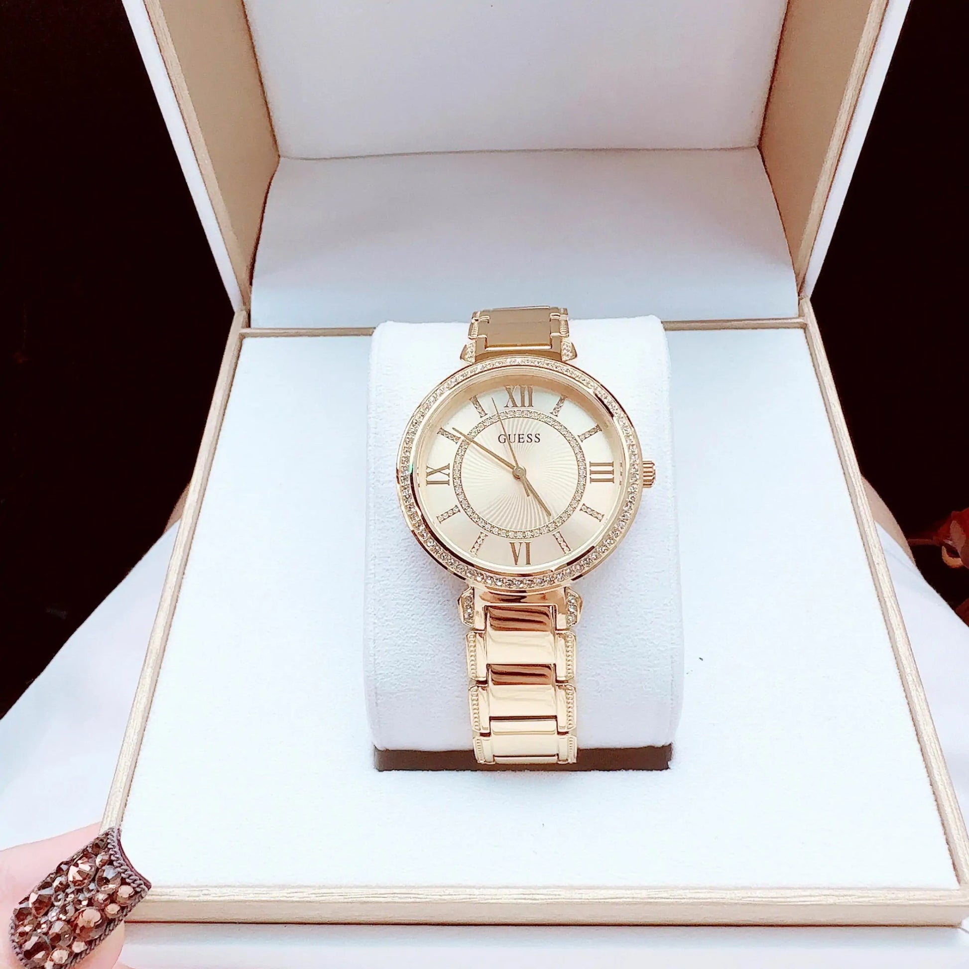 Guess Montage Quartz Gold Dial Gold Steel Strap Watch For Women - GW0588L1