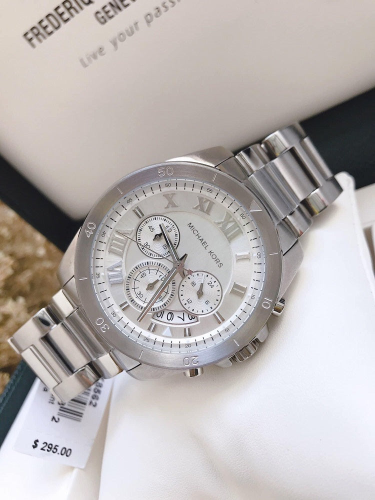 Michael Kors Brecken Chronograph Silver Dial Silver Steel Strap Watch For Women - MK8562