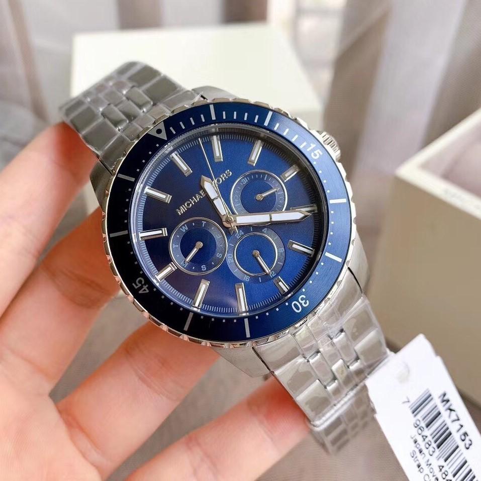 Michael Kors Cunningham Multifunction Blue Dial Silver Steel Strap Watch For Men - MK7153