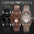 Emporio Armani Classic Brown Dial Brown Leather Strap Watch For Men - AR0383