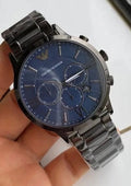 Emporio Armani Giovanni Chronograph Blue Dial Grey Steel Strap Watch For Men - AR11348